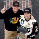 Dale Earnhardt Jr gets choked up as one of his drivers takes maiden victory at Brickyard